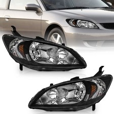 Pair Headlights Assembly Black For 2004-2005 Honda Civic 24 Door Headlamps