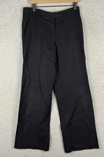 Reiss Pants Womens 12 Black Cotton Linen Wide Leg Trouser Zip Office Preppy