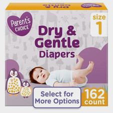 Parent's Choice Dry  Gentle Diapers Size 1, 162 Count Free Shipping