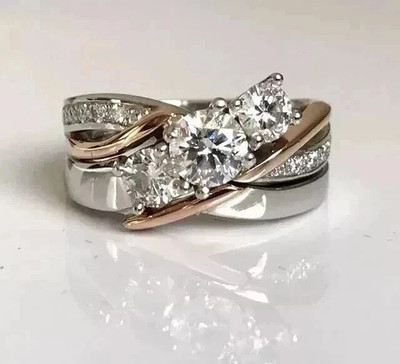 2Ct Round Cut Lab Created Diamond Women Wedding Band Ring 14K 2 Tone Gold Plated