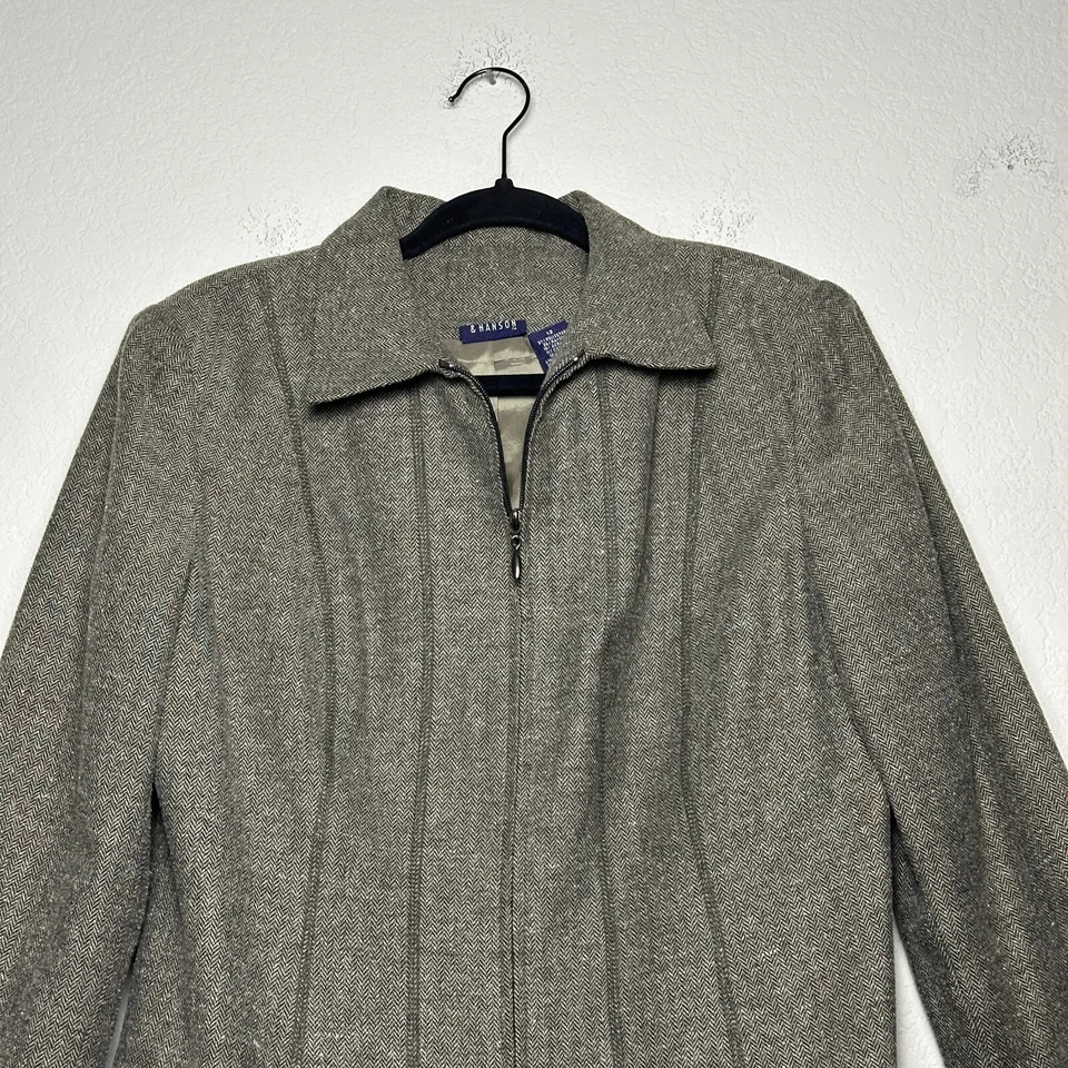 Blazer de Colección Hillard and Hanson Mujer Mezcla de Lana Chevron Espiga Cremallera Completa 12 Foto 3 de 4