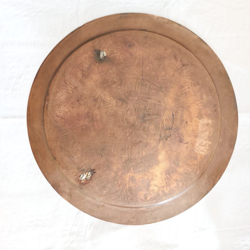 mes-1753	Großer Vintage ägyptischer Wandteller Durchmesser: 71cm Kupfer/Metall - Bild 2 von 2