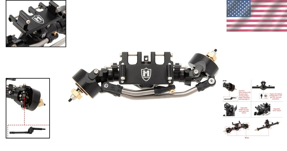 Black Front Axle Upgrades for RC Crawler - Deadbolt C10 JLU - Image 2 of 4