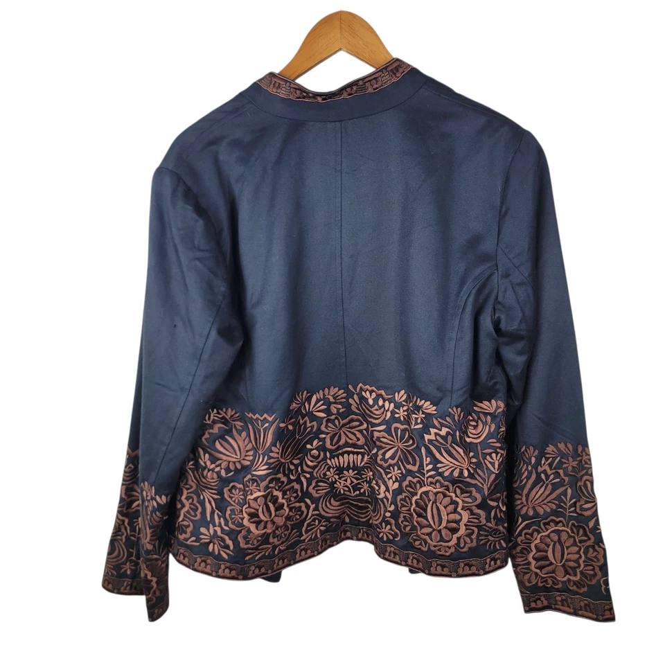 Coldwater Creek Talla 16 Boho Floral Bordado Chaqueta Blazer Vaquera Negro Tostado Foto 3 de 4