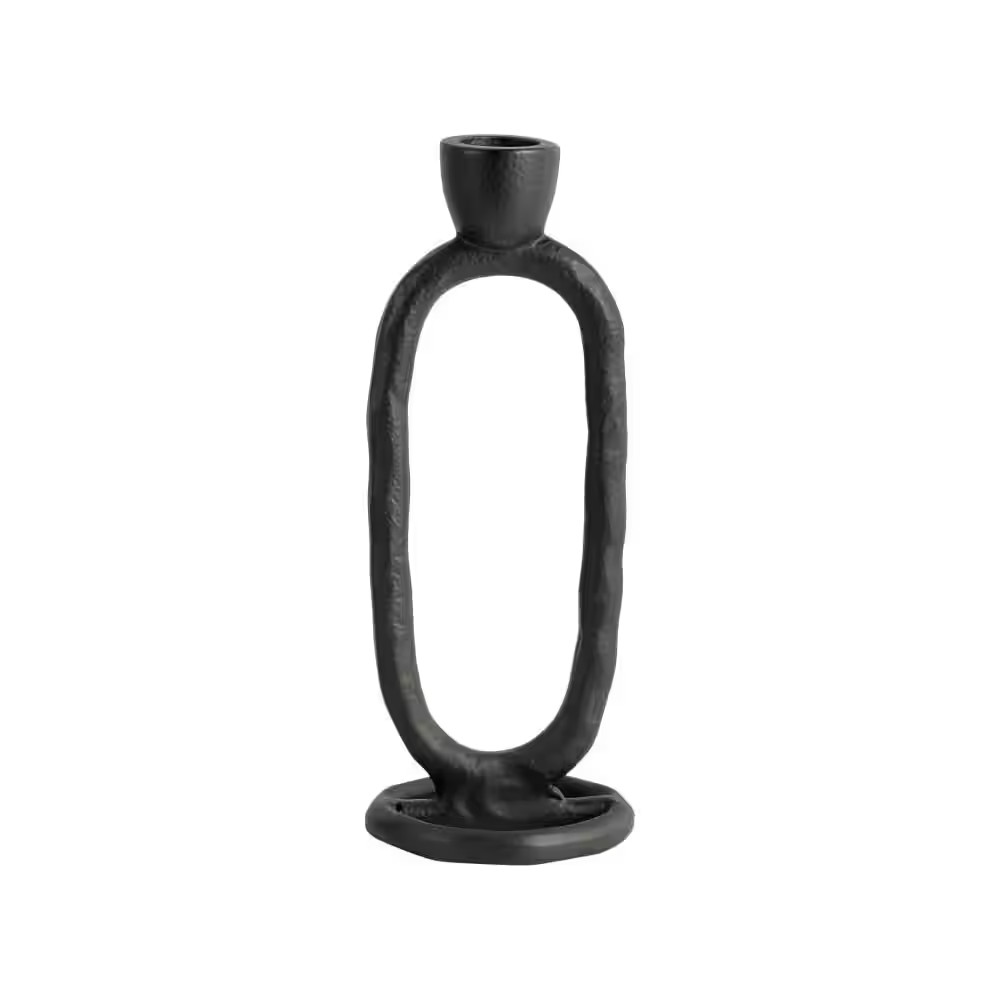 8 In. Black Metal Open Oval Ring Taper Candle Holder