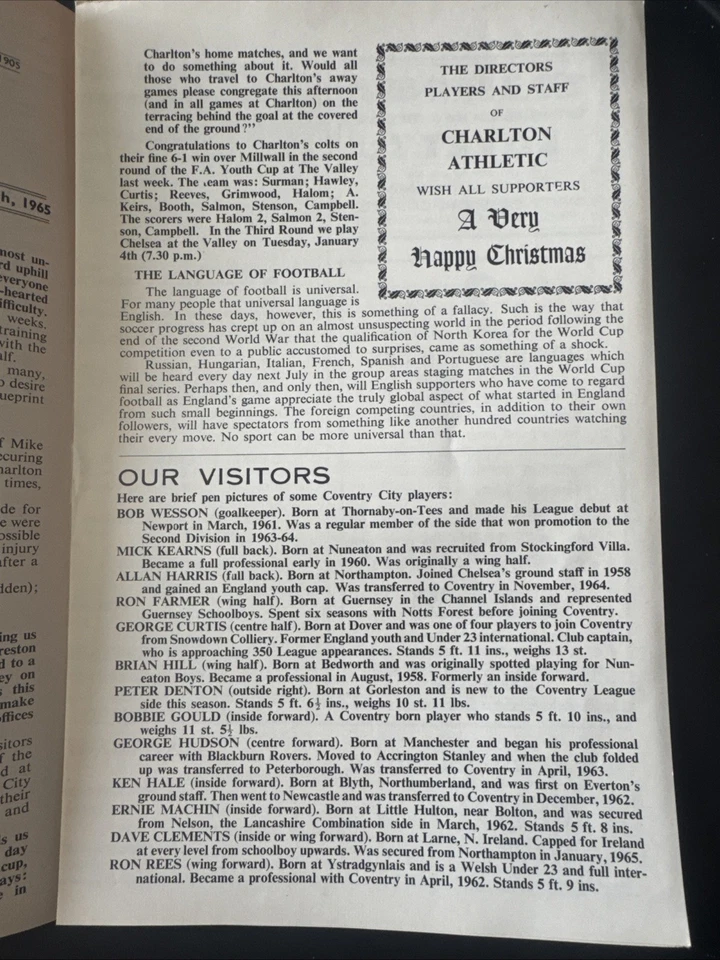 Charlton Athletic v Coventry City 18/12/1965 ( Division Two ) - Image 2 of 4