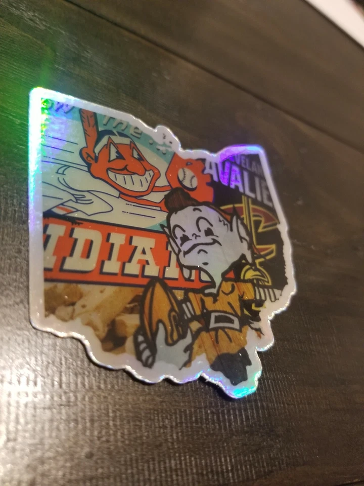 PEGATINA de vinilo holográfica Cleveland TODO EN UNO - Browns Indians Chief Wahoo Cavs Foto 2 de 4