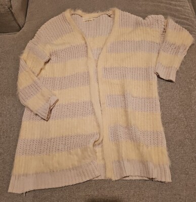 Dreamers Fuzzy Striped Sweater Size Medium Cream