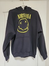 Nirvana Smiley Hoodie Sweatshirt Unisex Size Large Black EUC, Freshly Washed