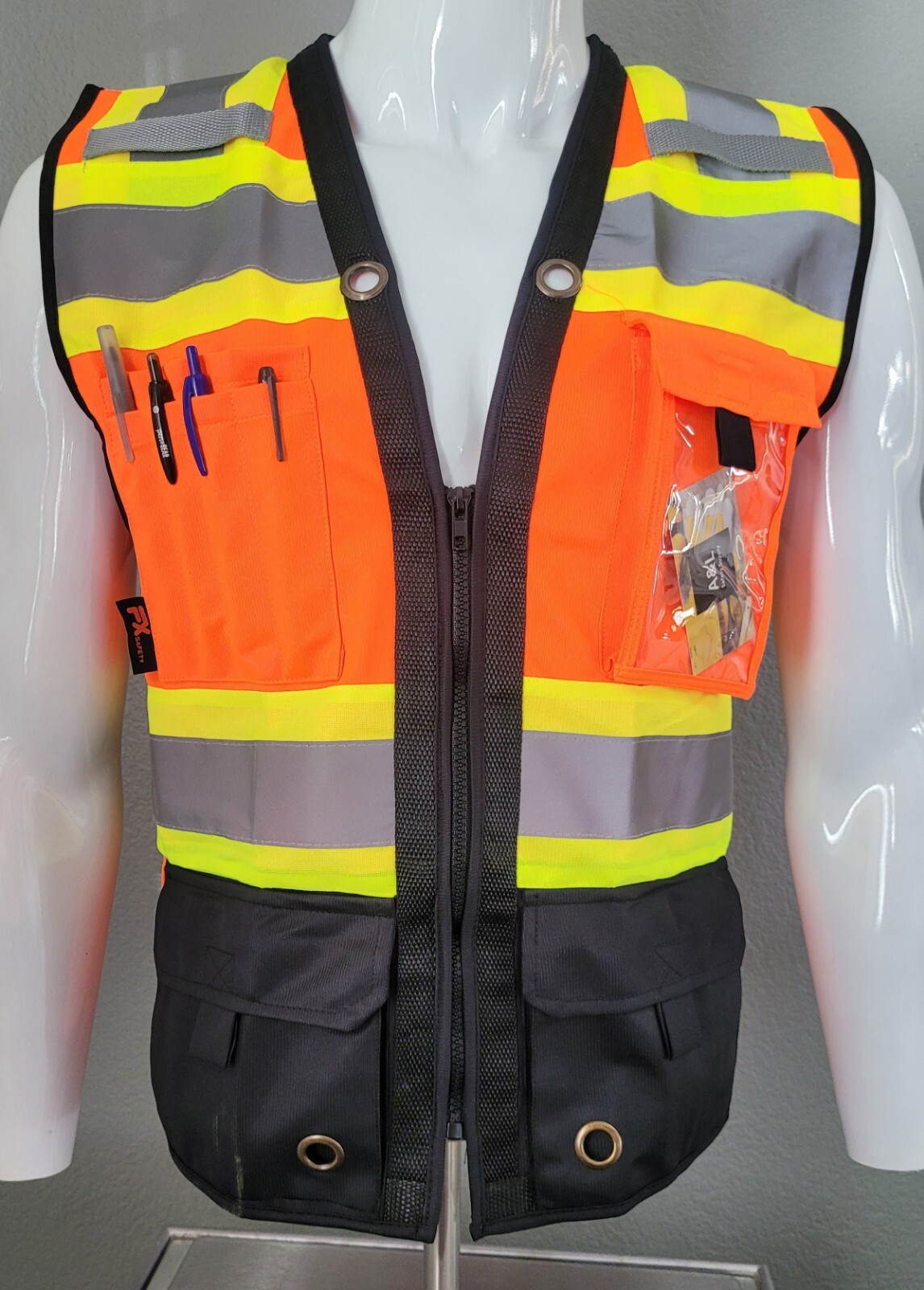 Tri Color orange High Visibility Safety Vest With ID pocket Mesh In the