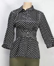AB Studio Women's Blouse Top Long Sleeve Polka Dot Size M