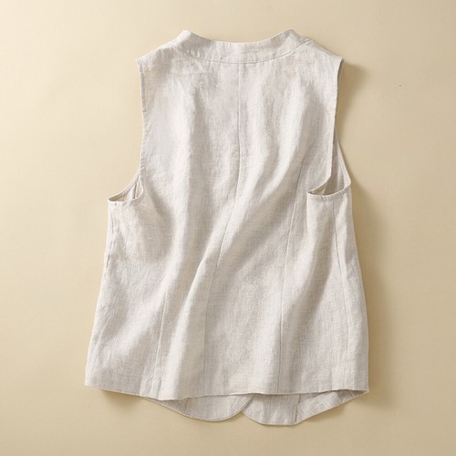 Womens Ladies Cotton Linen Vest Casual Loose V Neck Sleeveless Vests Jacke ✔ - Picture 4 of 17