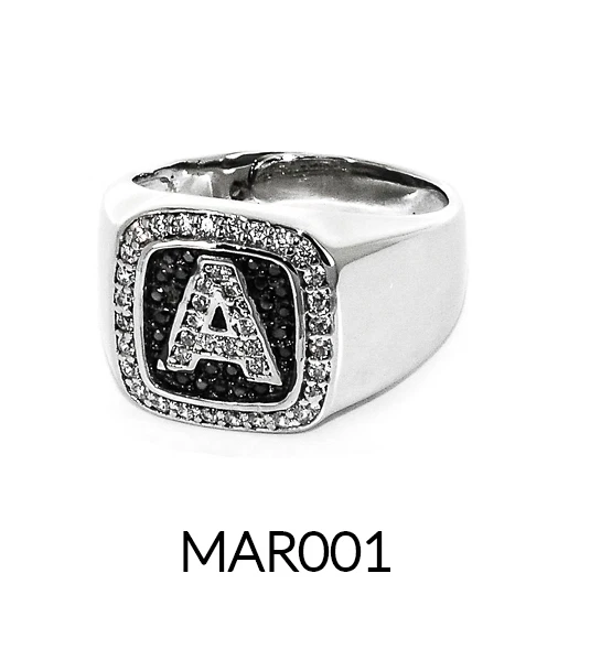 anello in argento 925 /°° con zirconi trasparenti e neri iniziale quadrato  - Immagine 2 di 3