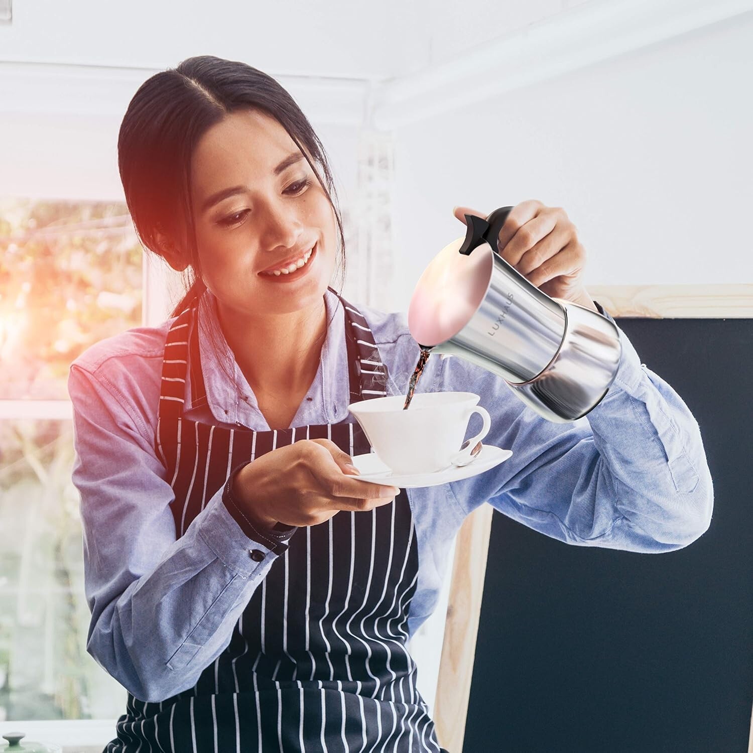 Versatile 9-Cup Espresso Maker - 100% Stainless Steel Moka Pot for All Stoves