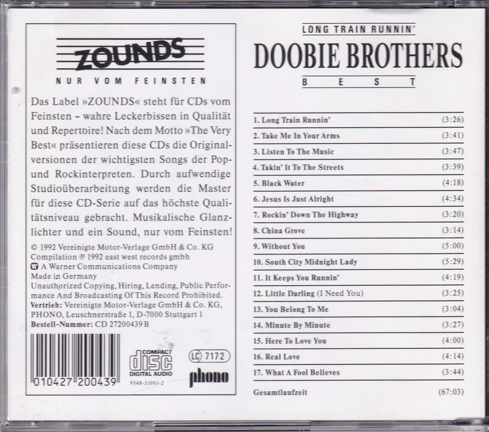 ZOUNDS - DOOBIE BROTHERS - Long Train Runnin` - Best - audiophile CD 1992 - Bild 2 von 2
