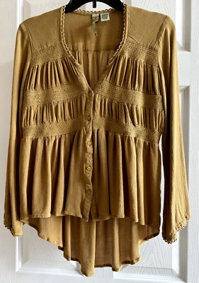 Dizzy Love Smocked Blouse Top Medium, Cropped in front, Long in back