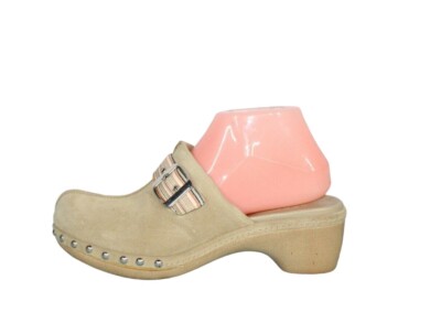 Ecco Women's Tan Suede Leather Strap Studded Mule Clogs Shoes Size 38 / 7.5