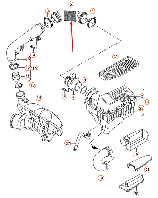 Genuine Audi A3 Mass Air Flow Sensor Hose 1K0129684L Feo for sale