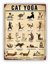 Funny " Cat Yoga " Aluminium Metal Garage Sign Pet Kitchen Garden Room
