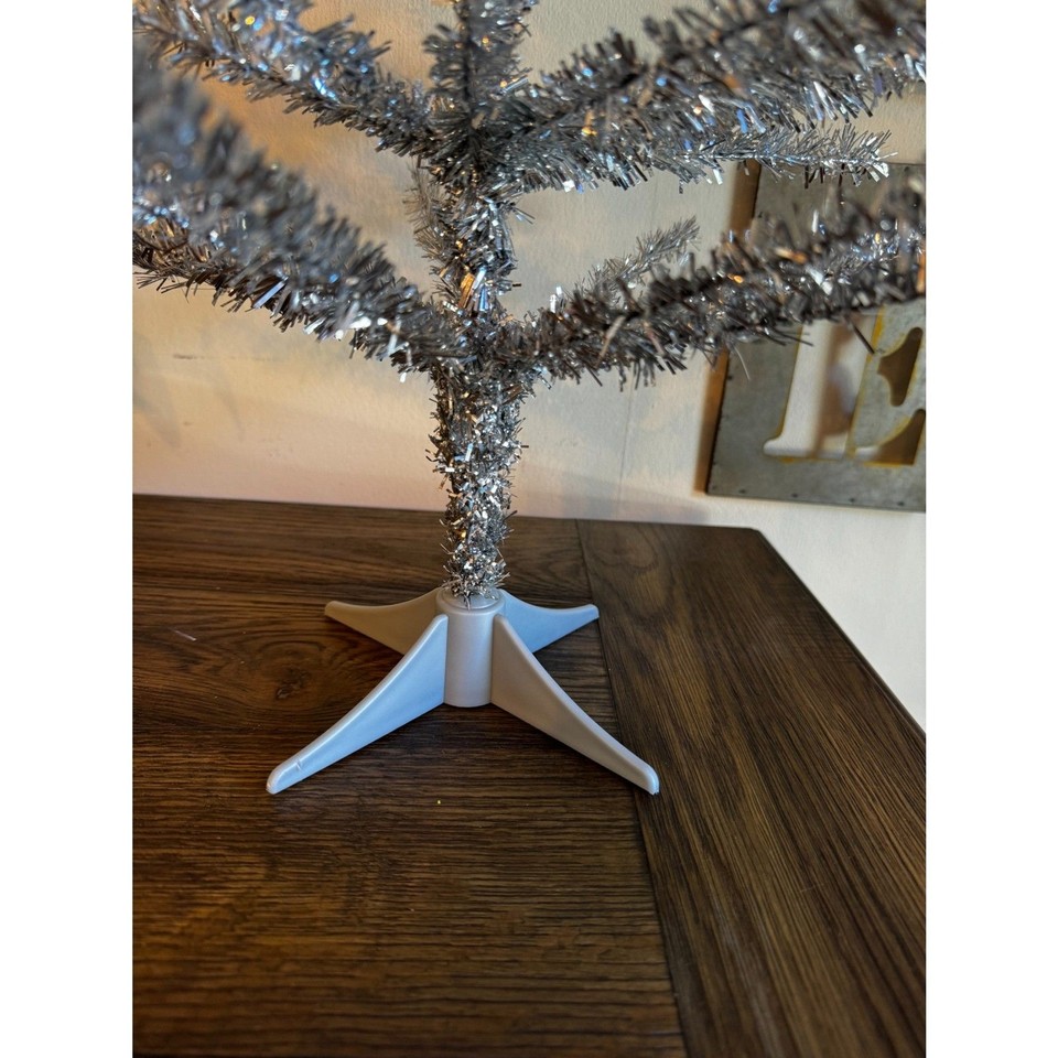 vintage tabletop Christmas tree; silver tinsel tree eBay