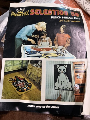 Vtg PHENTEX Punch Needle Rug Canvas Pattern Kitty or Clown 24x36