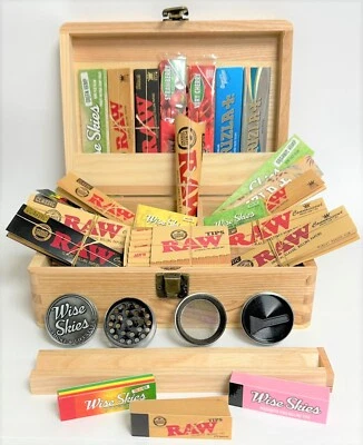 WISE SKIES Jumbo Wooden Rolling Box Set Rolling Papers Raw Rolling Papers Crusher Tips