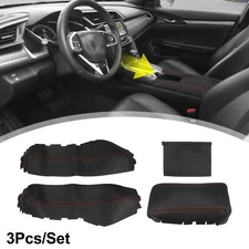 3Pcs/Set Armrest Cover for Honda Civic 10th Gen 2016-2020 Black with Red Line