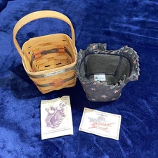 Longaberger 1993 Small Inaugural Basket W/ Fabric Blue Star Liner Vintage