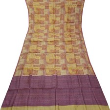 Vintage Mustard Sarees 100 Pure Silk Printed Indian Sari 5YD Soft Craft Fabric