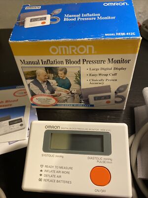 Omron HEM-412C Manual Inflation Blood Pressure Monitor in Original Box Complete