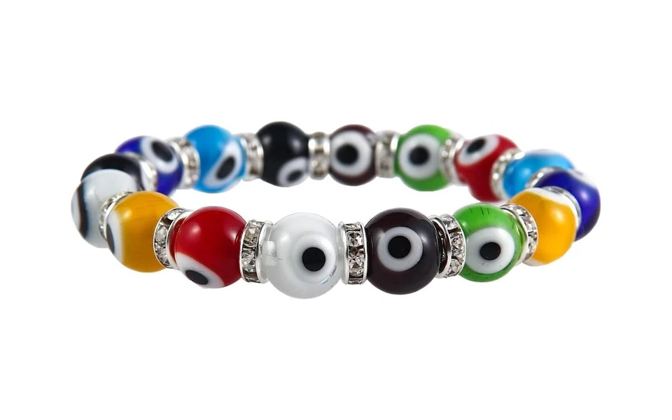 10MM Multicolor Turkish Evil Eye Crystal Glass Bead Stretch Bracelet - Image 2 of 4