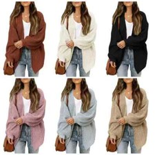 Sweater Cardigan Top Women Loose Casual Knit Jacket Sleeve Warm Coat Ribbed New