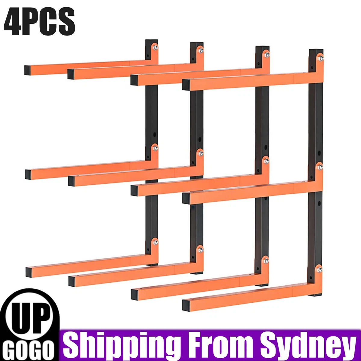 4PCS Wall Mount Wood Organizer and Lumber Storage Metal Rack with 3-Level