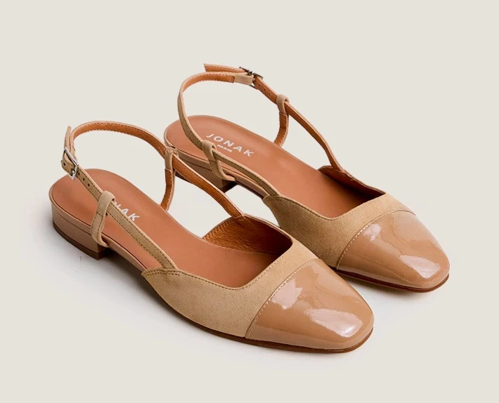 Jonak Daphou Slingback Tan Cap Toe Flats Size 40 / 9 Brand New