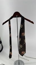 Black Brown Floral Silk Necktie Men's Wide Flower Pattern Tie