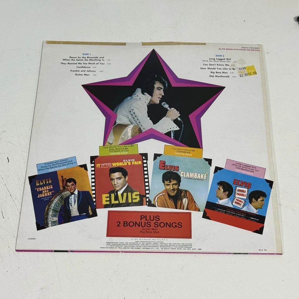 Elvis Sings Hits From His Movies Volume 1 Vinyl LP RCA Camden 1972 CAS2567 - Image 2 of 4