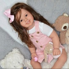 28" Painted Reborn Baby Doll Finished Toddler Girl w/Rooted Hair Cloth Body Gift