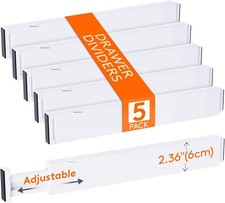 Lifewit 5 Pack 2.36" High Drawer Dividers 2.36"H, 16-22"L, White