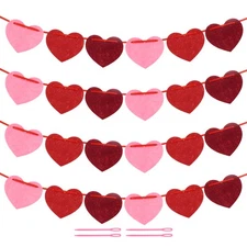 96 Pcs Heart Garland Felt Heart Valentines Garland Horizontal