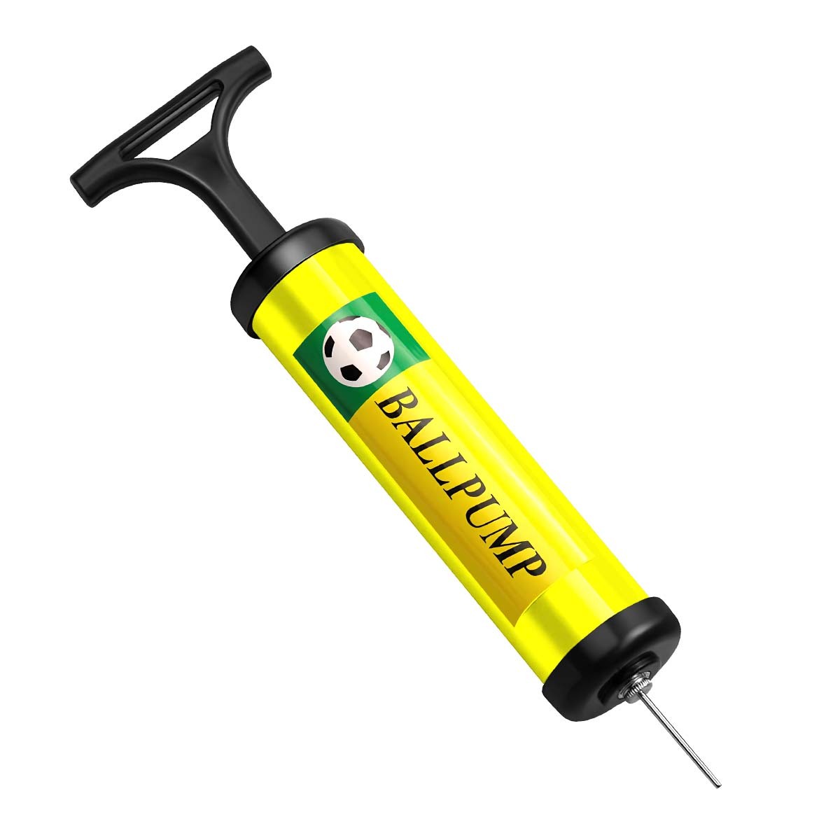 Pompe manuelle portable Avizar jaune 19 cm tuyau aiguille gonflage ballon