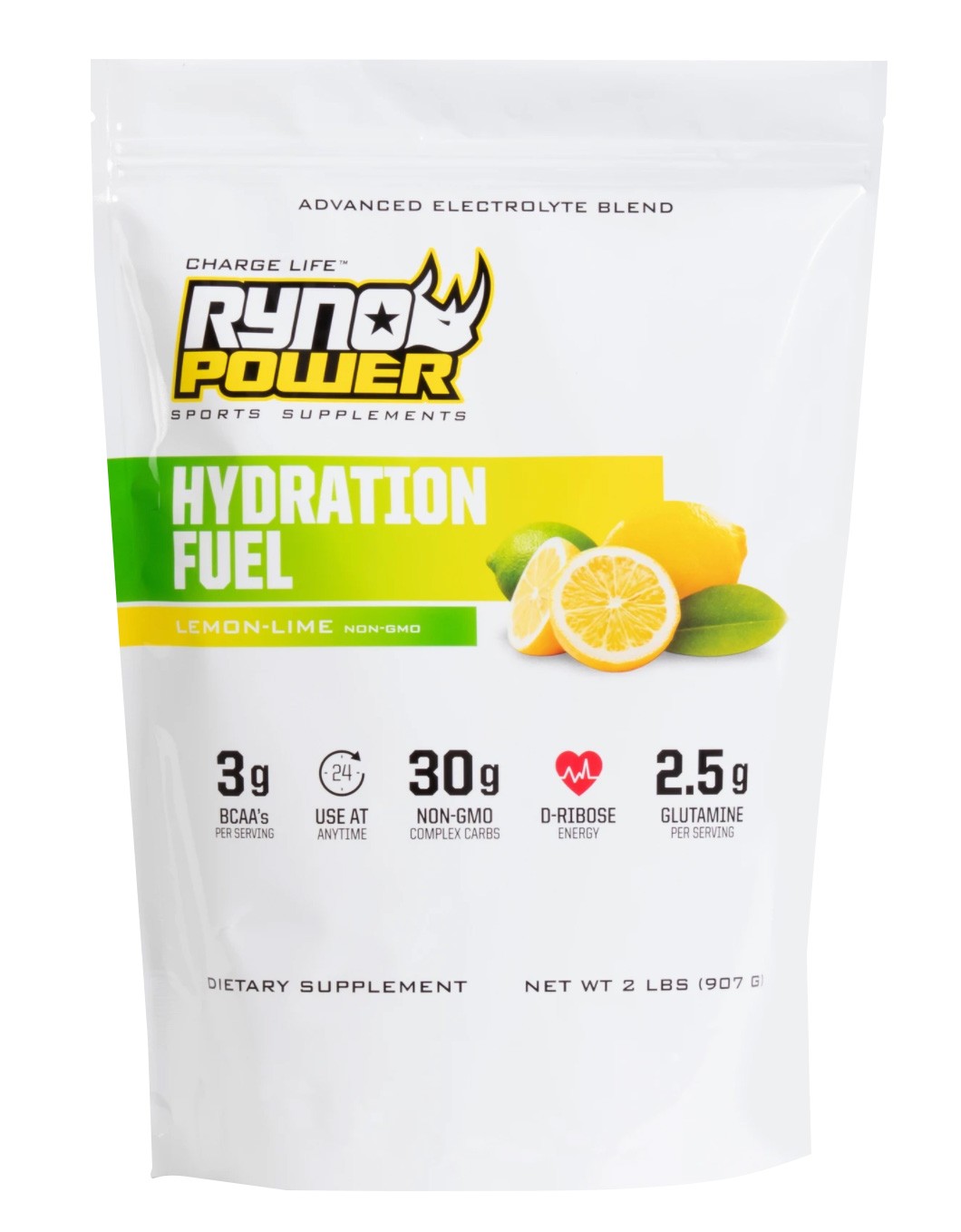 Ryno Power Hydration Fuel Powder - Лимон-лайм, электролиты и ВСАА, без глютена