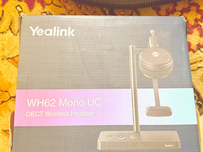 Yealink WH62 Mono UC DECT Wireless USB Headset w/ Base, Boom Mic Black