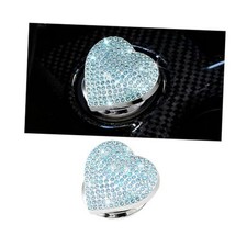 Bling Car Push Start Button Cover, Heart Crystal Rhinestone  Metal Light Blue