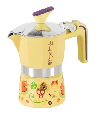 PEDRINI Mokkakanne Kaffeemaschine, FRIDA KAHLO, 3 Tassen, 150 ml, gelb