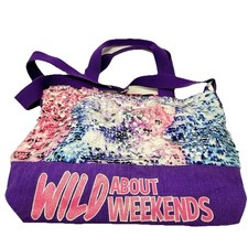 Justice Travel Bag Girls Bling Purple School Sequence Animal Print Hand Shoulder