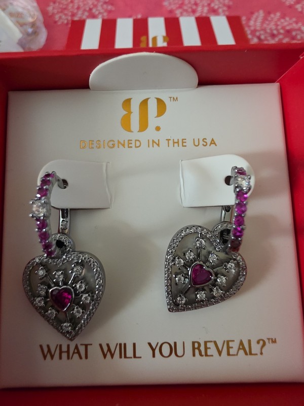 Ring Bomb Party July Earrings ER84092 "Hearts On Fire" Hematite/ Ruby