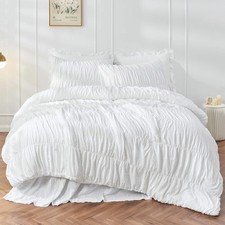 Queen Comforter Set White Bedding - Ruched Comforter Queen Size Bed Set Boho ...
