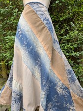 Gorgeous Per Una Long Blue Denim Floral & Cord Striped Panel Maxi Skirt Sz 14 r