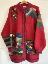 Strickjacke Wolle Vintage Cardigan Dobrila Handarbeit Rot Landschaft top