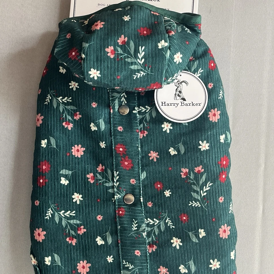 Harry Barker Perro Vacaciones Floral Verde Rojo Pana Invierno Abrigo Chaqueta Mediano Foto 3 de 4